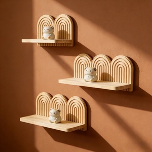 Nuovo Arrivo: Mensola da Parete in Legno Massello con Texture Scanalata, Porta Vaso Creativo, Oggetto Decorativo in Legno per l'Organizzazione Domestica - Product Image 5