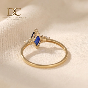 แหวนทองคำแท้ 14KT ดีไซน์เนอร์ พร้อมเพชรเลี้ยงในห้องปฏิบัติการและไพลินสีน้ำเงินเข้ม สำหรับผู้หญิง ของขวัญสุดหรูสำหรับทุกโอกาส - Product Image 5