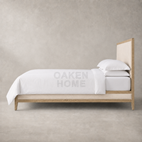 Lit de chambre OAKEN haut de gamme en bois massif, finition sablée sur mesure, lit moderne avec panneaux en tissu français, mobilier de maison