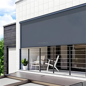 Stores enrouleurs pare-soleil électriques coupe-vent à succès pour extérieur, gazebo, patio, balcon, avec rail à glissière, <span class=keywords><strong>rideaux</strong></span> en <span class=keywords><strong>PVC</strong></span> imperméables - Product Image 1