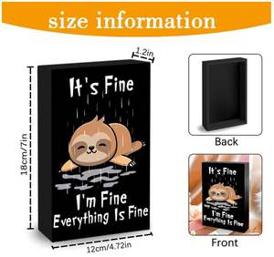 Regali Personalizzati con Bradipo per Donne, Accessori da Scrivania con Bradipo, Scritta 'It's Fine I'm Fine' in Scatola di Legno, Decorazione da Ufficio Divertente e Positiva - Product Image 3