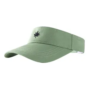 Logo bordir bunga matahari kustom pabrik topi pelindung matahari katun topi tanpa topi perlindungan UV wanita musim panas atas kosong memiliki