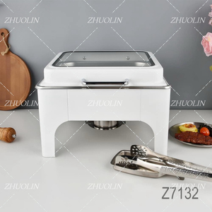 Herramientas para Catering, Recipientes para Calentar Alimentos Tipo Buffet, Redondos y Cuadrados, Hidráulicos, de Vidrio, de Lujo, en Color Blanco Mate - Product Image 2