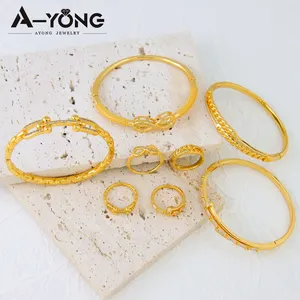 Ayong Jewelry Set Fashion Simple 14K Gold Color Zirconia Bangle Luxury Women Jewelry For Wholesale