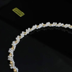14K Gold Filled Hand Woven <b>Necklace</b>, 11-12mm High Luster Edison Pearl With Black Spinel Ladies <b>Statement</b> Neck Chain - Product Image 2