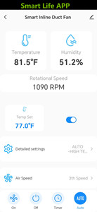 BAVAGREEN 8 Inch Blower Exhaust Duct Fan with EC Motor WiFi App Hydroponic Inline Duct Fan and <strong>Temperature</strong> Humidity <strong>Controller</strong> - Product Image 3