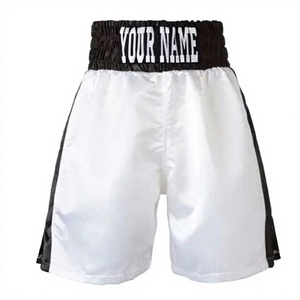 Shorts de boxe unisexes personnalisés pour adultes, blanc/noir, ceinture imprimée numériquement, coupe classique, séchage rapide, extensible, durable, 100% polyester - Product Image 1