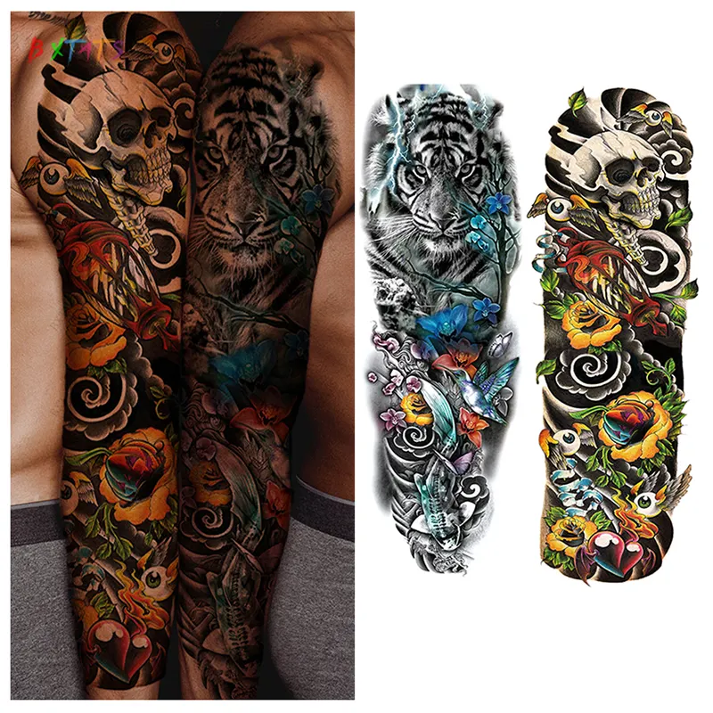 Custom Colorful Sleeves Full Arm Fake Tattoo Long Lasting Waterproof Temporary Sticker Tattoo