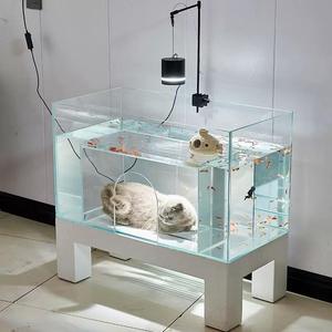 Nido para Gatos y Acuario para Peces 2 en 1 Integrado al por Mayor - Mueble Interactivo Ecológico de Cristal Ultra Blanco para Mascotas para Sala de Estar - Product Image 1