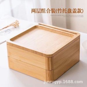 Caja de almacenamiento de madera con compartimentos, organizador de escritorio rectangular para refrigerios y dulces, material de bambú - Product Image 5