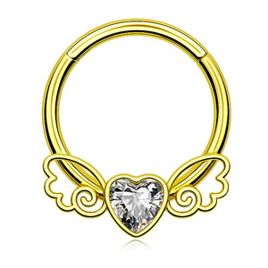 Heart Shaped <b>Wings</b> Hoop <b>Earrings</b> With Crystal Bezel Setting Silver Gold Stainless Steel Fashion Jewelry - Product Image 1