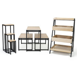 Mesa de exhibición de ropa de Color/Logotipo personalizable con recubrimiento de polvo Rectangular de nido de 3 niveles de madera y Metal para tiendas de ropa - Product Image 6