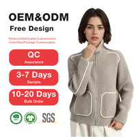 Cárdigan de Lana 100% Personalizado para Mujer, Clásico, Rayado, con Cremallera y Bolsillos, de Punto Cálido y Pesado