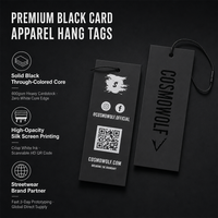 Ensemble d'étiquettes volantes streetwear noir mat avec code QR et réseaux sociaux, étiquette de vêtement avec cordon de scellage pour la vente en gros OEM