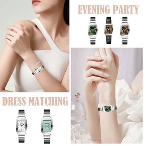 Reloj de Mujer de Diseño Cuadrado de Acero, Elegante y Lujoso, Plateado y Verde, con Cuarzo, Logotipo Personalizado, Popular, Reloj para Mujeres - Product Image 5