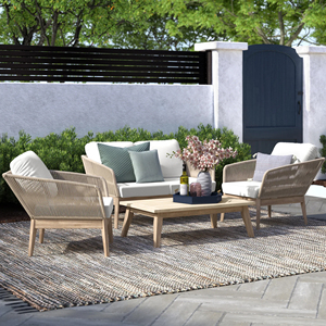 Conjunto de Sofá de Madera de Teca y Metal con Cojín de Cuerda, Muebles de Exterior de Madera para Jardín, Conjunto de Muebles para Patio - Monic - Product Image 1