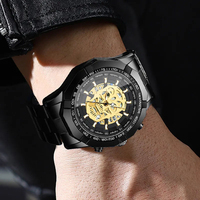 Montre BINBOND, Montre pour homme tendance et décontractée avec crâne évidé et lumière nocturne, Montre à quartz résistante aux rayures pour homme d'affaires