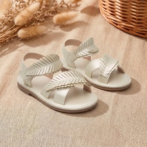 <span class=keywords><strong>Sandales</strong></span> à une bride style princesse pour filles, blanches, vintage, à texture tressée, semelle souple, pour la plage ou les occasions décontractées - Product Image 1