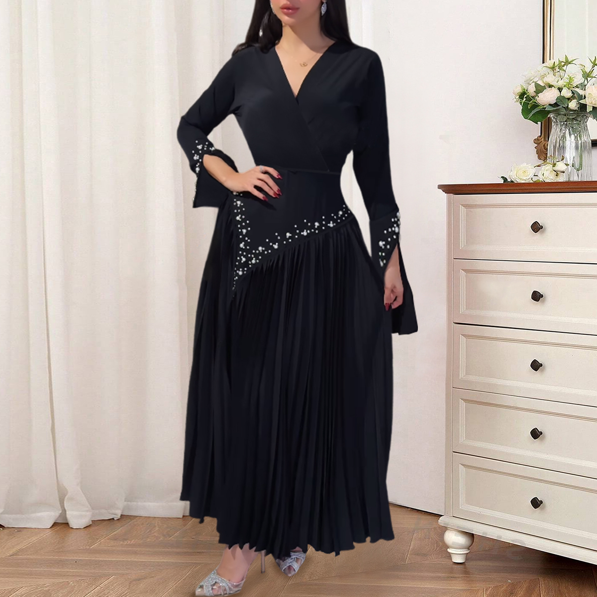 Funeral Dress - Black V-Neck Maxi A-Line Women's Wear Funeral Dress - Black V-Neck Maxi A-Line Women's Wear