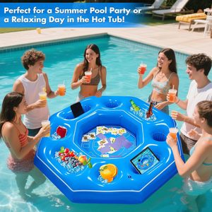 Inflatable Game <b>Table</b> With Cup Holders For Pool <b>Parties</b> Vinyl Floating Chess Board And Drink Cooler Float - Product Image 5
