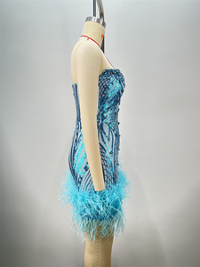Caldo all'ingrosso abbigliamento <span class=keywords><strong>bianco</strong></span> aderente piuma paillettes Sexy vestito da festa delle donne - Product Image 3