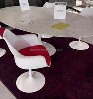 Table à manger moderne de forme ovale en fibre de verre blanche avec plateau en marbre, meubles assemblés
