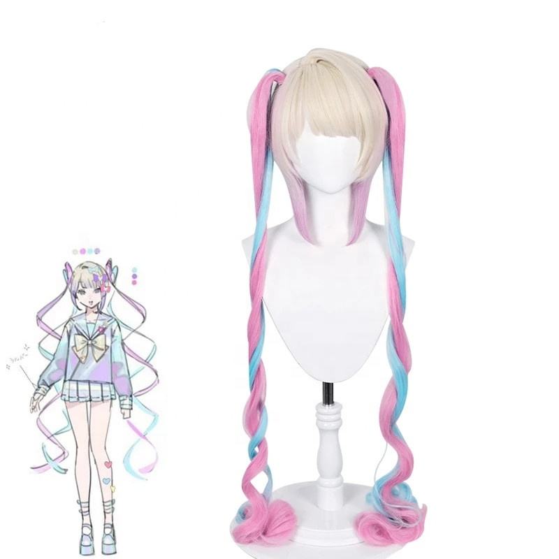Wholesale Needy Girl Overdose KAngel Wig Cosplay With Ponytails 120cm Long Curly Multi Colors Lolita Kawaii Synthetic Hair Wig