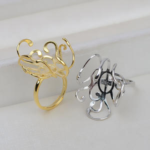 Anneau de bus large en argent S925 fait main, sans broche, incrusté de perles baroques, base creuse, accessoire DIY 1945 - Product Image 1