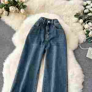 Pantalones Vaqueros Largos de Cintura Alta para Mujer, Transpirables, Impermeables, Ecológicos, Estilo Vintage Otoñal, Venta al Por Mayor - Product Image 2