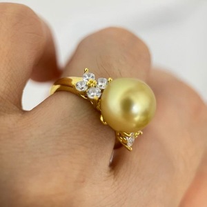 Natural Gold Bead Ring 11-12mm Precision Round Versatile Simple and High-End-Pure Silver with <b>Matching</b> Gift <b>Box</b> - Product Image 3