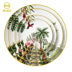 party needs halloween party supplies decorations table ware gold rim flamingo tropical forests crockery dinnerware sets luxury