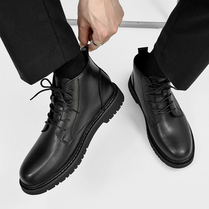 Botas de Cuero Genuino Minimalistas 2026 con Punta Redonda y Caña Alta, Botas de Tobillo Negras Formales de Negocios para Hombre - Product Image 2