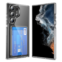 Casing Handphone Anti Benturan Bahan Akrilik Keras+TPU Transparan dengan Slot Kartu untuk Samsung Galaxy S21 S23 S24 S25 S26 Ultra
