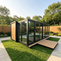 Villa Moderna Prefabricada en Contenedor de Vidrio con Extensión de Sala Deslizante, Casa de Huéspedes Modular Portátil para Resort y Hotel