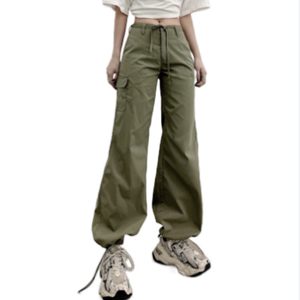 High Quality <strong>Army</strong> Green Cargo <strong>Pants</strong> Casual Straight Leg Style with Flat Front Breathable Mid Waist Loose Fit and Pockets - Product Image 1