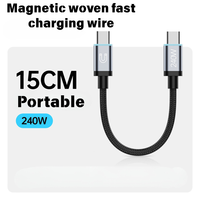 Câble de données magnétique tressé 240W, câble court pour batterie externe mobile avec câble de charge portable