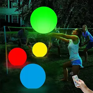 Swimming Pool Toys Flashing Beach Ball Glow 16'' LED 13 Colors Changing Inflatable Floating Light Up Ball With Remote