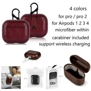 Funda de Piel Sintética PU de Doble Material para <span class=keywords><strong>AirPods</strong></span> 1 2 3 4 con Carcasa Rígida de TPU y Gancho Metálico, Fundas para Auriculares con Carga Inalámbrica para Pro2 Pro 3 - Product Image 2