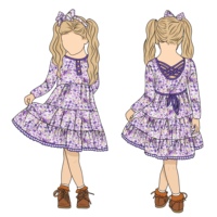 Gaun Anak Perempuan Motif Bunga Vintage Lembut Nyaman dengan Ruffle, 3 Kancing Depan, Tali Serut Belakang, dan Tali Silang di Belakang