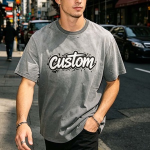 T-shirt en coton à manches courtes pour homme avec logo personnalisé, col rond ample, style streetwear décontracté, motif imprimé sur le devant - Product Image 5