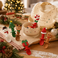 Cuillères d'apprentissage en silicone pour bébés, motifs de personnages de Noël mignons, pour l'alimentation des tout-petits, vente en gros