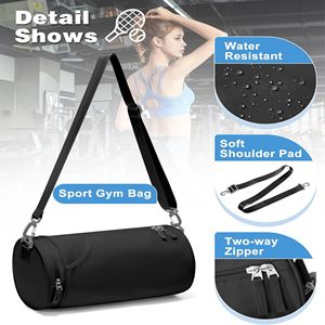 Sac de sport rond personnalisé en nylon avec bandoulière, 4 couleurs, fermeture éclair bidirectionnelle, poche latérale en maille, multi-compartiments - Product Image 1