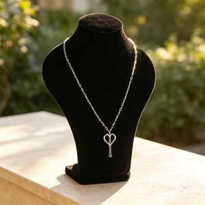 Collier chaîne trombone avec pendentif cœur pixelisé, ton <span class=keywords><strong>argent</strong></span>é, design ajouré à maillons superposés, bijoux pour femme, vente en gros 1125 - Product Image 1