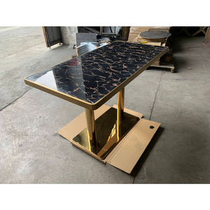 Modelos de Mesa de Comedor de Piedra de Mármol, Mesa de Comedor Negra y Dorada, Mesa Comercial de Vidrio - Product Image 3