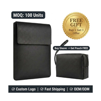 Funda Negra para Portátil con Bolsa para Cable de Alimentación, Unisex, para Oficina, Porta Laptop de Cuero PU de 14, 15 y 15.6 Pulgadas con Soporte y Bolsa Interior