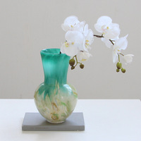 Vase à fleurs en verre, dégradé bleu-vert, corps rond, col étroit, pour arrangement floral à domicile, décoration, vente en gros