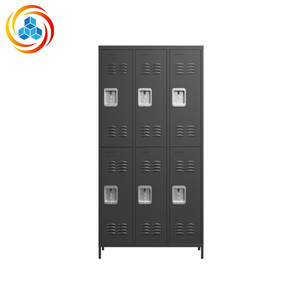 Modular 6-Door 72" Iron Lockers with Lock <b>Folding</b> Bedroom Storage Cabinet for Easy Assembly Commercial Use in School Gym Black - Product Image 1