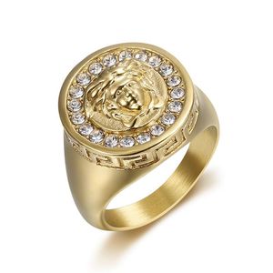 Bague en acier titane doré avec pavé de cristaux, thème mythologie grecque Hip Hop, bijoux unisexe - Product Image 5
