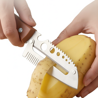 Syh2068 7 1 Roestvrijstalen groenteschiller, julienne-snijder, luchtersnijder, multifunctioneel vintage keukenhulpstuk met houten handvat