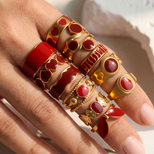 Nuovo Anello Regolabile in Acciaio Inossidabile a Forma Geometrica 2026, <span class=keywords><strong>Rosso</strong></span> <span class=keywords><strong>Vino</strong></span> Placcato Oro 18K, Anello di Lusso Trendy da Donna - Product Image 4